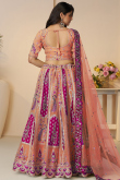 Peach Silk Blend Embroidered Flared Style Lehenga