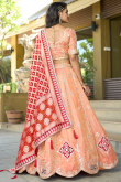 Peach Silk Blend Embroidered Panelled Style Lehenga