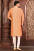Peach Silk Embroidered Men's Churidar Kurta 