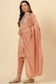 Peach Silk Embroidered Staright Cut Trouser Suit 