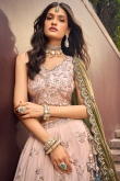 Peach Viscose Dori Embroidered Panelled Style Lehenga