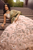 Peach Viscose Dori Embroidered Panelled Style Lehenga