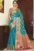 Peacock Blue Banarasi Silk Indian Wedding Saree