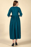 Peacock Blue Cotton Rayon Embroidered Kurti