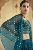 Peacock Blue Crepe Party Wear Embroidered Lehenga