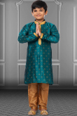 Dupion Silk Men Kurta Pajama in Peacock Blue colour for Party 