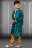 Peacock Blue Dupion Silk Straight Cut Men Kurta Pajama