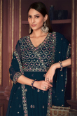 Peacock Blue Georgette Embroidered Angrakha Style Anarkali Suit 