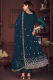 Peacock Blue Georgette Embroidered Angrakha Style Anarkali Suit 