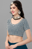 Peacock Blue Georgette Floor Length Lehenga