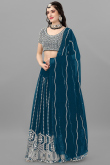 Peacock Blue Georgette Floor Length Lehenga