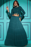 Peacock Blue Georgette Lehenga With Sequins Work For Diwali