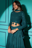 Peacock Blue Georgette Lehenga With Sequins Work For Diwali