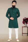 Peacock Blue Georgette Men Sherwani