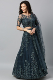 Lehenga for Sangeet in Net Peacock Blue with Resham embroidery