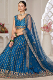 Peacock Blue Net Sequins Embroidered Panelled Style Lehenga 