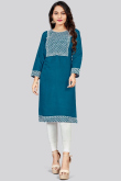 Peacock Blue Rayon Straight Cut Kurti 