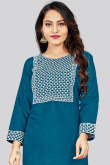 Peacock Blue Rayon Straight Cut Kurti 