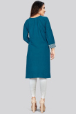 Peacock Blue Rayon Straight Cut Kurti 