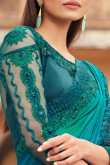 Peacock Blue Satin Georgette Embroidered Saree