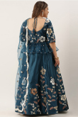 Peacock Blue Silk Embroidered Party Wear Lehenga