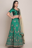 Peacock Blue Taffeta Silk Embroidered Lehenga