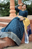 Peacock Blue Taffeta Silk Sequins Embroidered Flared Lehenga 
