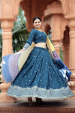 Peacock Blue Taffeta Silk Sequins Embroidered Flared Lehenga 