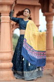 Peacock Blue Taffeta Silk Sequins Embroidered Flared Lehenga 
