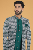 Peacock Green Dupion Silk Jacket Style Men Sherwani