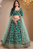 Peacock Green Embroidered Art Silk Panelled Style Lehenga