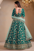 Peacock Green Embroidered Art Silk Panelled Style Lehenga