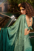 Peacock Green Ombre Print Satin Saree 