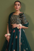 Peacock Green Silk Blend Embroidered A Line Lehenga 