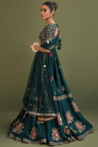 Peacock Green Silk Blend Embroidered A Line Lehenga 