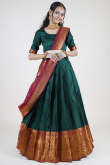 Peacock Green Weaved Zari Silk South Indian Style Lehenga