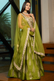 Pear Green Art Silk Embroidered A-Line Lehenga Choli