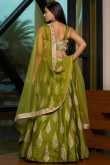Pear Green Art Silk Embroidered A-Line Lehenga Choli