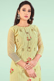 Pear Green Chanderi Embroidered Churidar Suit