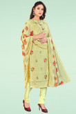 Pear Green Chanderi Embroidered Churidar Suit