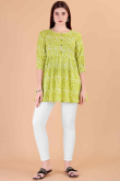 Pear Green Cotton Printed Short Casual Wear Kurti 
