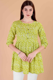 Pear Green Cotton Printed Short Casual Wear Kurti 