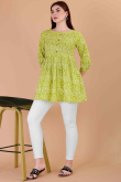 Pear Green Cotton Printed Short Casual Wear Kurti 