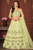 Pear Green Embroidered A-Line Net Lehenga
