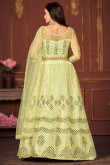 Pear Green Embroidered A-Line Net Lehenga