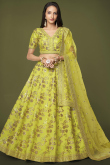 Pear Green Embroidered Silk Mehndi Lehenga Choli 
