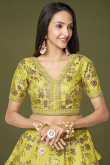 Pear Green Embroidered Silk Mehndi Lehenga Choli 