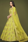 Pear Green Embroidered Silk Mehndi Lehenga Choli 