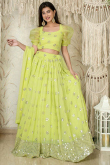 Pear Green Georgette Lehenga With Zari Work For Mehndi