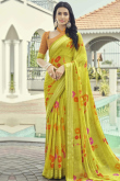 Pear Green Georgette Saree With Printed Work For Casual Wear